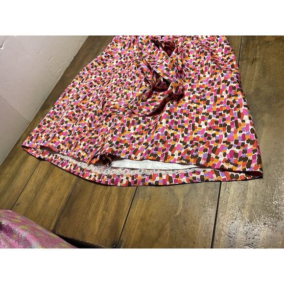 KATE SPADE Aubrey Wrap Dress 6 Pink Brown Abstract Print Silk Sleeveless Ruffles - Picture 9 of 15